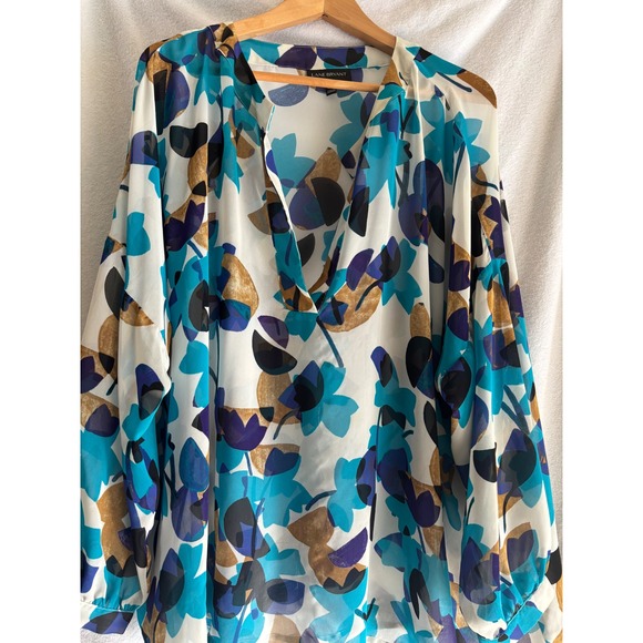 Lane Bryant Tops - Lane Bryant Blue Floral Chiffon V-Neck Tunic Blouse Long Sleeve Abstract Print